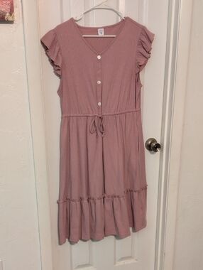 Amazon Mauve Pink Midi Dress with Ruffle Sleeves